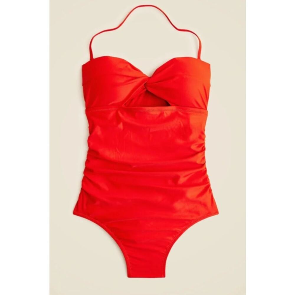 J. Crew Red Twist-Front One-Piece Swimsuit